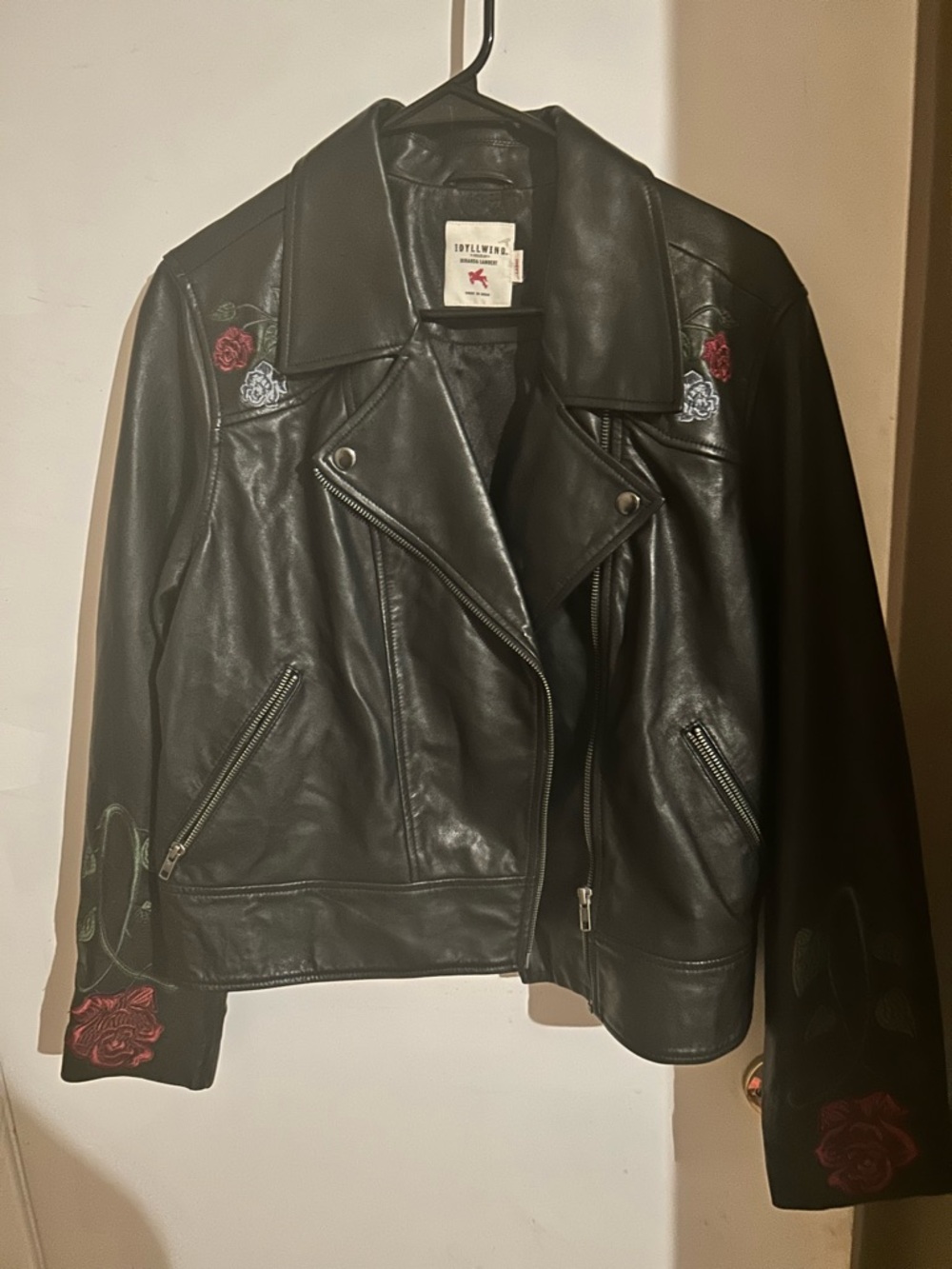 Idyllwind Black Embroidered Rose Leather Moto Jacket